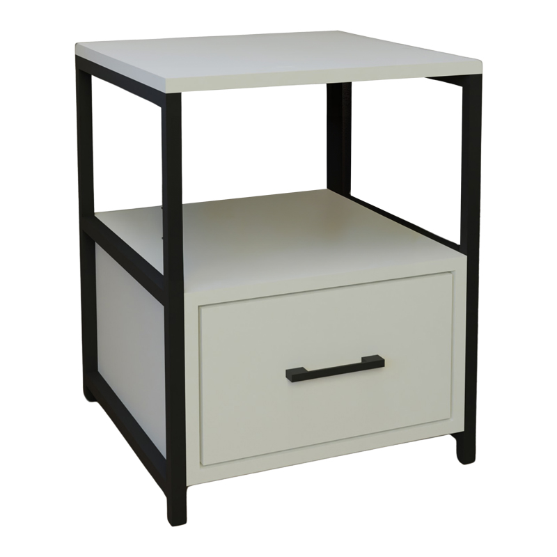 Stani bedside table pakoworld black metal and melamine in white shade 45x45x57cm