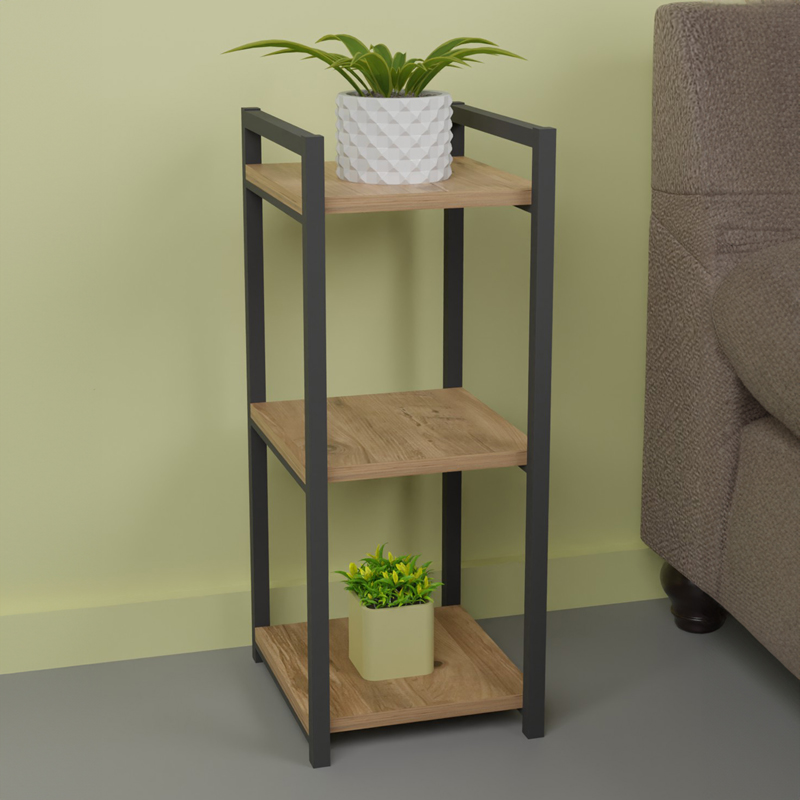 Harvey pakoworld black metal and melamine shelf in a natural shade 33x28x70cm