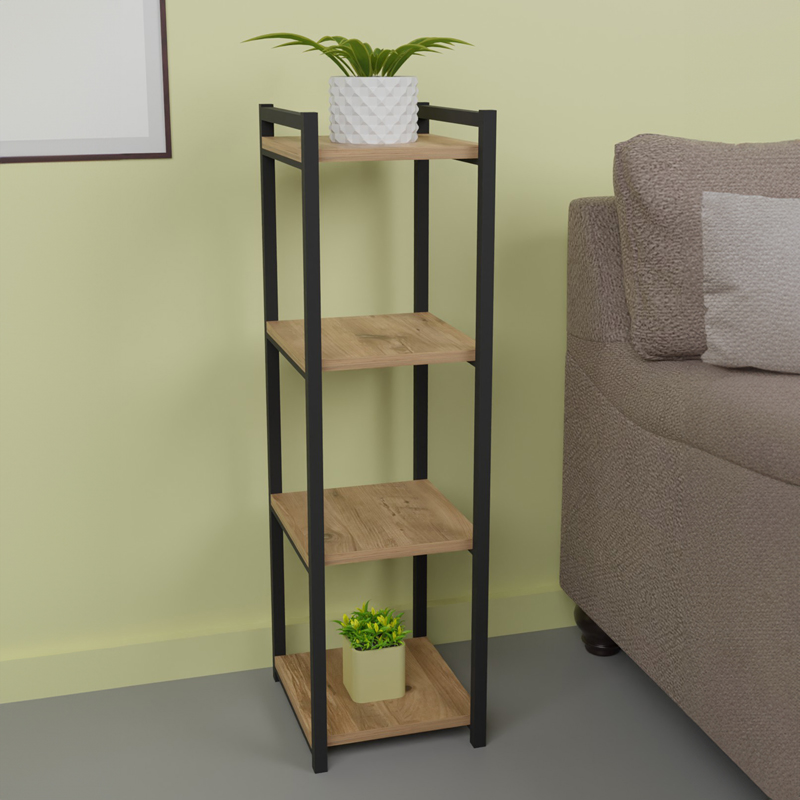 Floor shelf Harvey pakoworld black metal and melamine in a natural shade 33x28x100cm