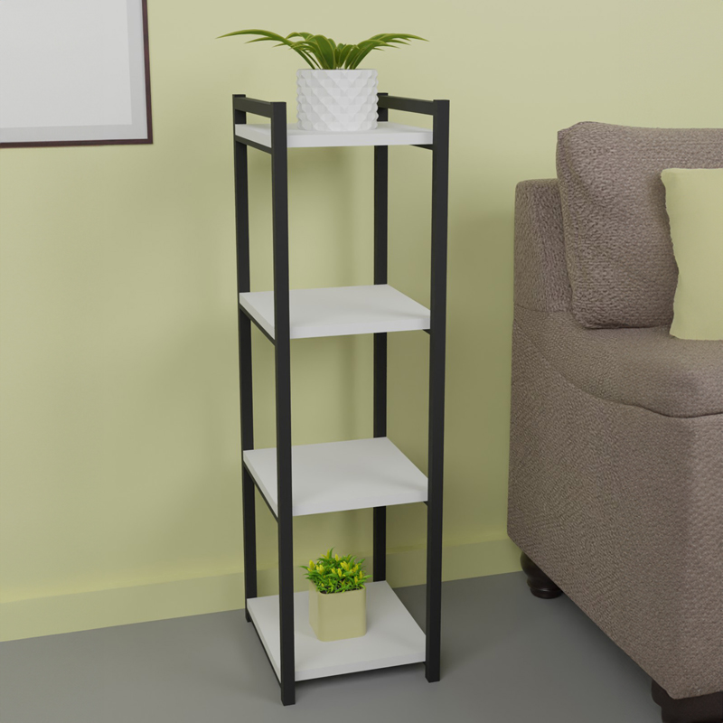 Floor shelf Harvey pakoworld black metal and white melamine 33x28x100cm