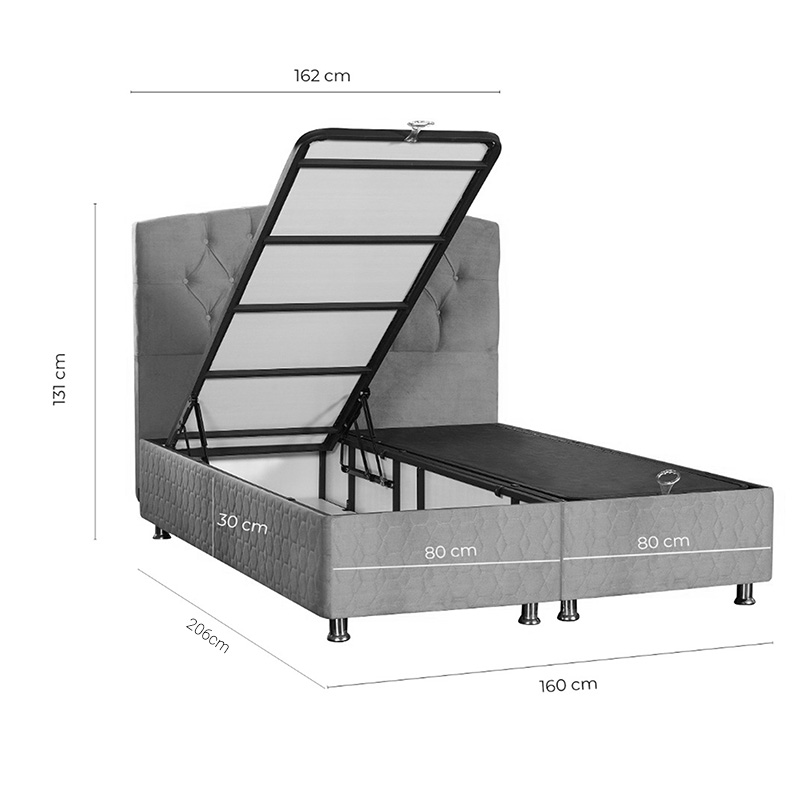 Double bed Lanse pakoworld with storage space anthracite 160x200cm