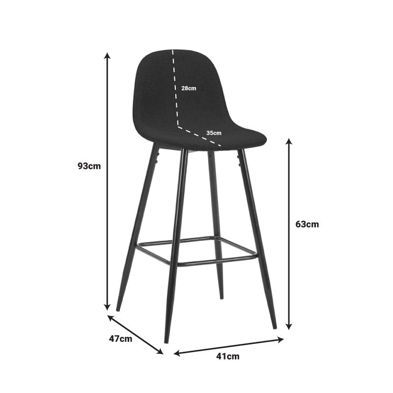 Bar stool medium height Bella pakoworld dark grey fabric-black metal leg 41x47x93cm