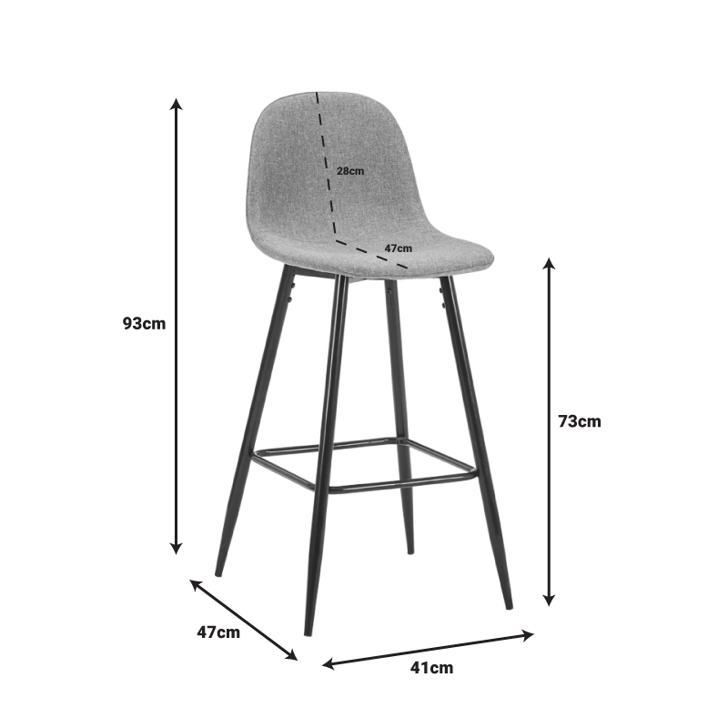 Bar stool medium height Bella pakoworld light grey velvet fabric-black metal leg 41x47x93cm