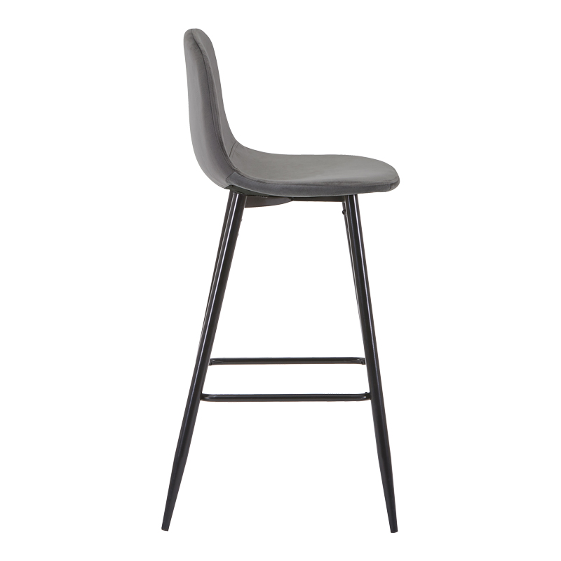 Bar stool medium height Bella pakoworld dark grey velvet fabric-black metal leg 41x47x93cm