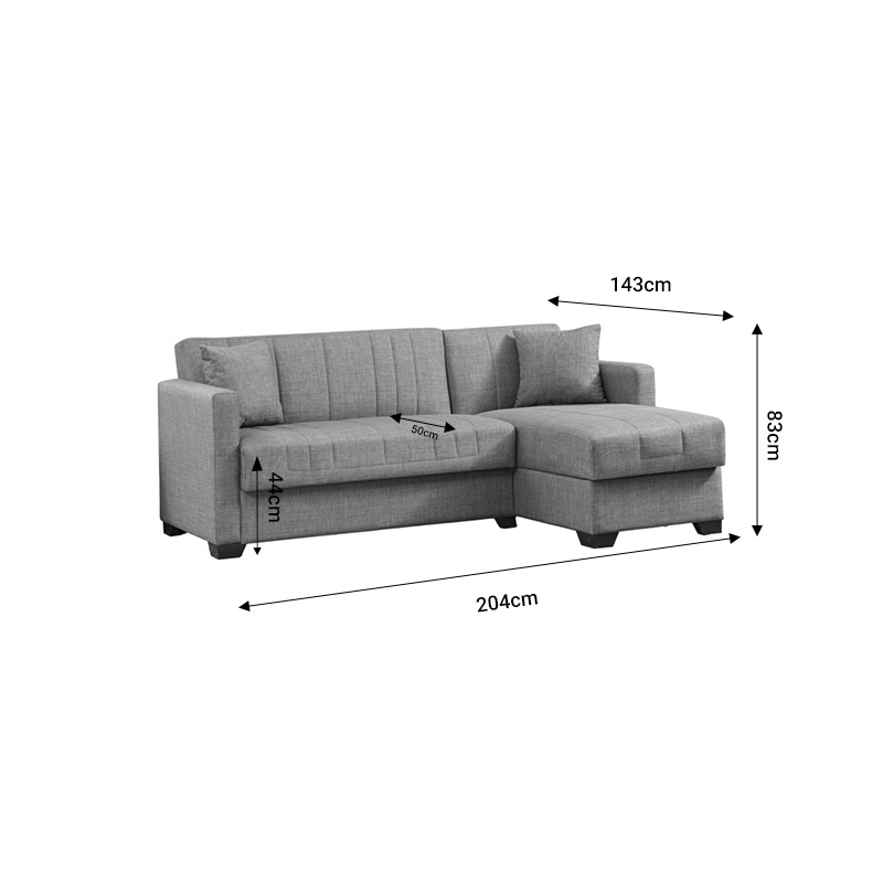Γωνιακός καναπές-κρεβάτι με αποθηκευτικό χώρο Alasko pakoworld καφέ ύφασμα 204x143x83εκ