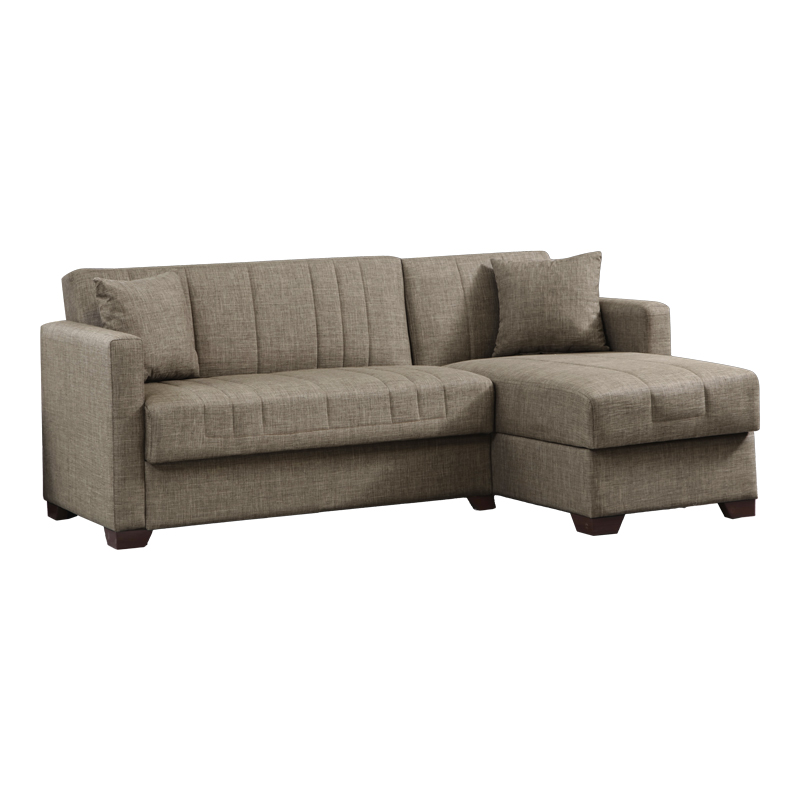 Γωνιακός καναπές-κρεβάτι με αποθηκευτικό χώρο Alaska pakoworld καφέ ύφασμα 204x143x83εκ