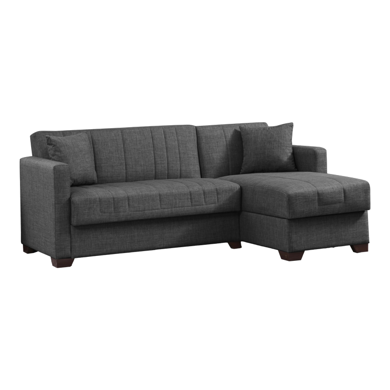 Γωνιακός καναπές-κρεβάτι με αποθηκευτικό χώρο Alaska pakoworld ανθρακί ύφασμα 204x143x83εκ