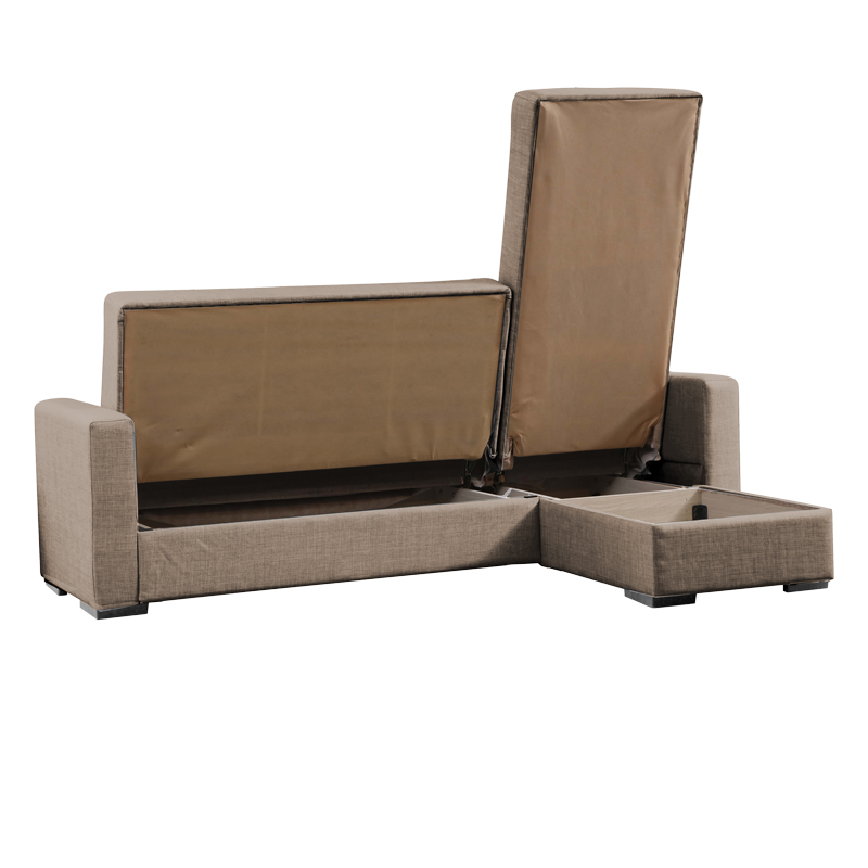 Corner sofa-bed with storage space Kansas pakoworld beige fabric 235x150x80cm