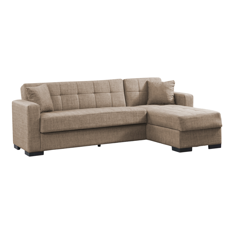 Γωνιακός καναπές-κρεβάτι με αποθηκευτικό χώρο Kansas pakoworld μπεζ ύφασμα 235x150x80εκ