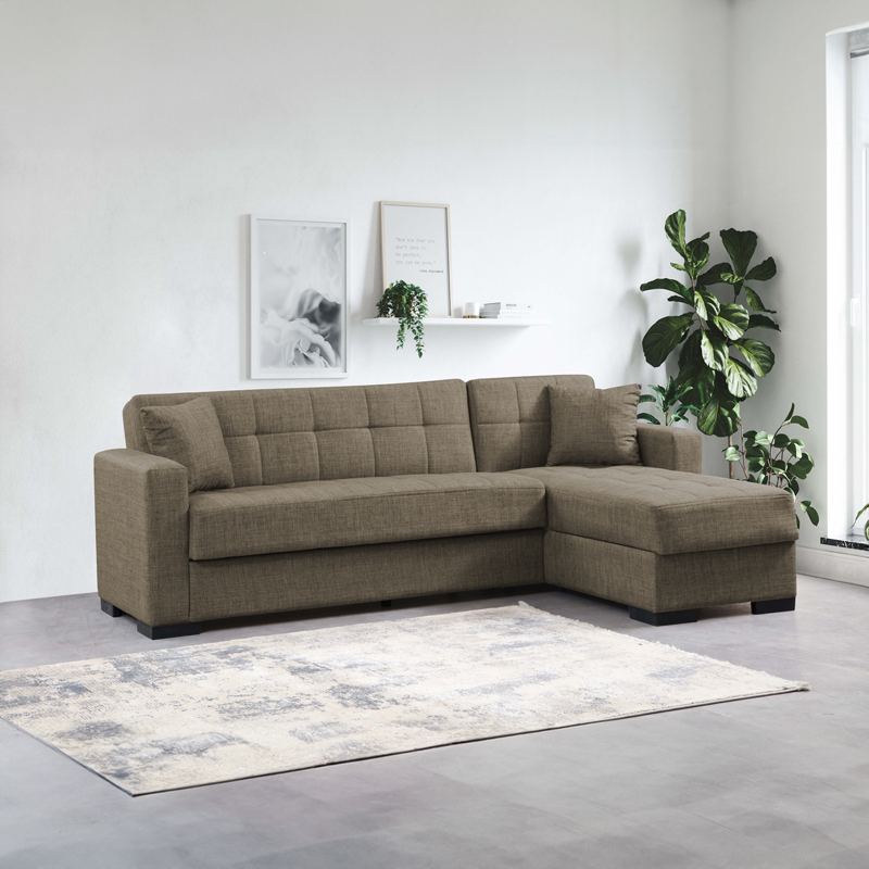 Γωνιακός καναπές-κρεβάτι με αποθηκευτικό χώρο Kansas pakoworld καφέ ύφασμα 235x150x80εκ