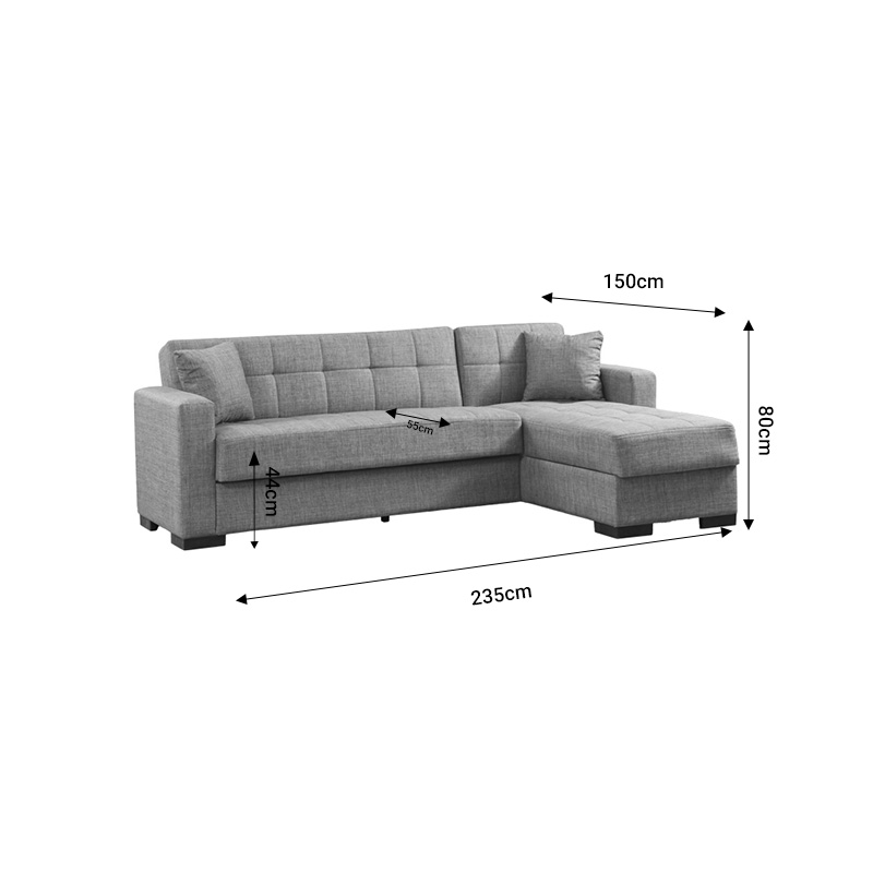 Corner sofa-bed with storage space Kansas pakoworld brown fabric 235x150x80cm