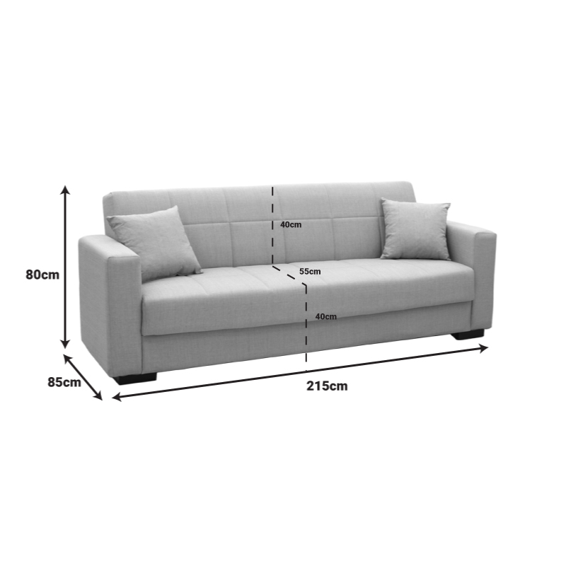 Καναπές-κρεβάτι με αποθηκευτικό χώρο τριθέσιος Vox pakoworld ανθρακί ύφασμα 215x85x80εκ