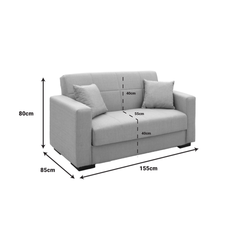 Sofa-bed with storage two-seater Vox pakoworld cream fabric 155x85x80cm