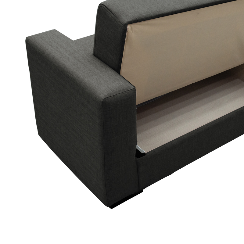 Καναπές-κρεβάτι με αποθηκευτικό χώρο διθέσιος Vox pakoworld ανοιχτό ανθρακί ύφασμα 155x85x80εκ