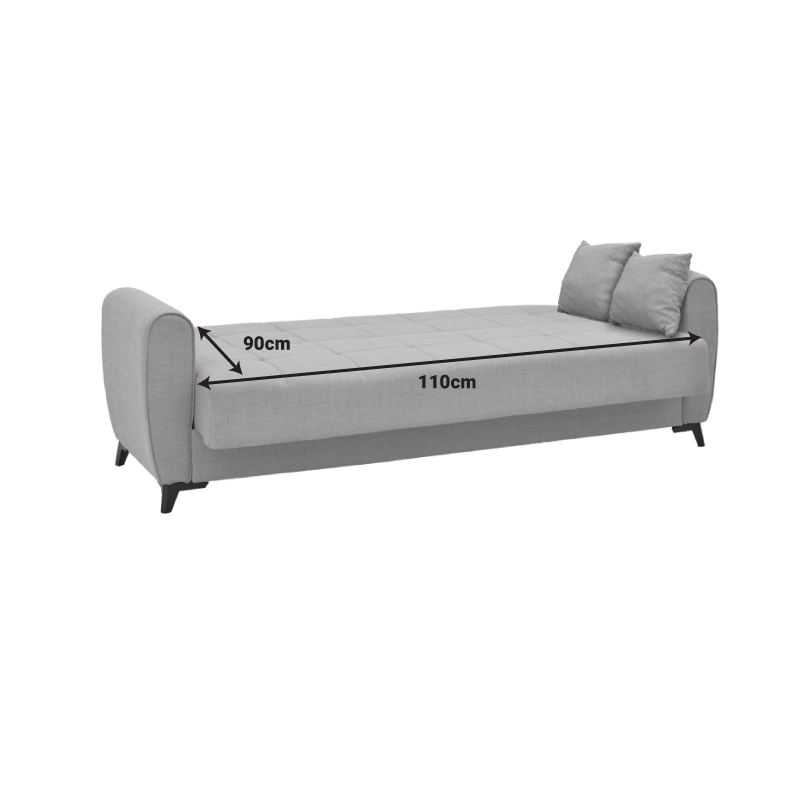 Lincoln three-seater sofa-bed with storage space pakoworld light gray fabric 225x85x90cm
