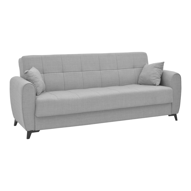 Καναπές-κρεβάτι με αποθηκευτικό χώρο τριθέσιος Lincoln pakoworld ανοιχτό γκρι ύφασμα 225x85x90εκ