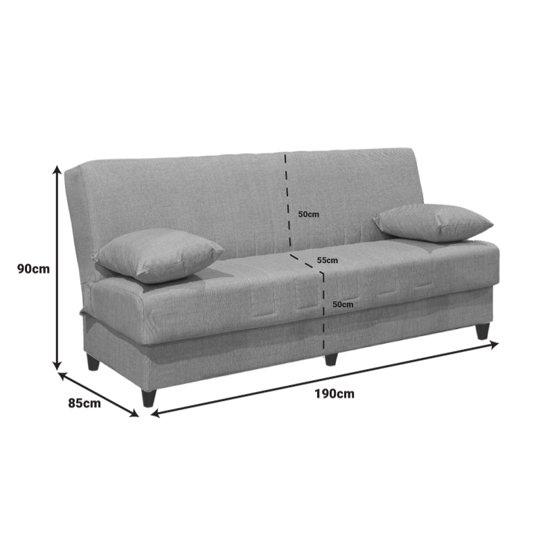 Romina pakoworld three-seater sofa-bed with storage light gray fabric 190x85x90cm