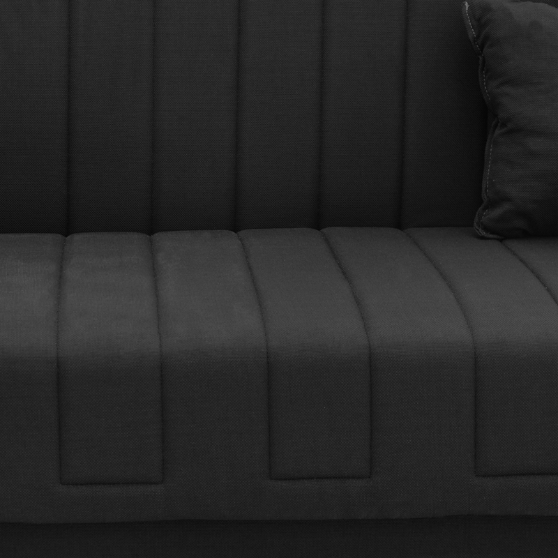 Romina three-seater sofa-bed with storage space pakoworld black fabric 190x85x90cm