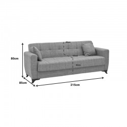 Three-seater Modesto sofa-bed with storage space pakoworld gray fabric 215x85x80cm