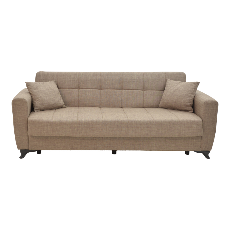 Καναπές-κρεβάτι με αποθηκευτικό χώρο τριθέσιος Modesto pakoworld ανοιχτό καφέ ύφασμα 215x85x80εκ