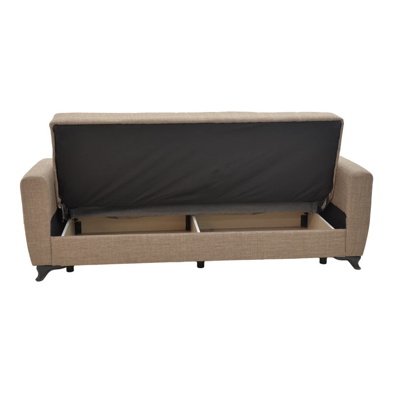 Καναπές-κρεβάτι με αποθηκευτικό χώρο τριθέσιος Modestole pakoworld ανοιχτό καφέ ύφασμα 215x85x80εκ