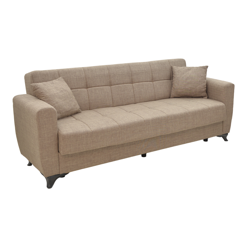 Καναπές-κρεβάτι με αποθηκευτικό χώρο τριθέσιος Modesto pakoworld ανοιχτό καφέ ύφασμα 215x85x80εκ