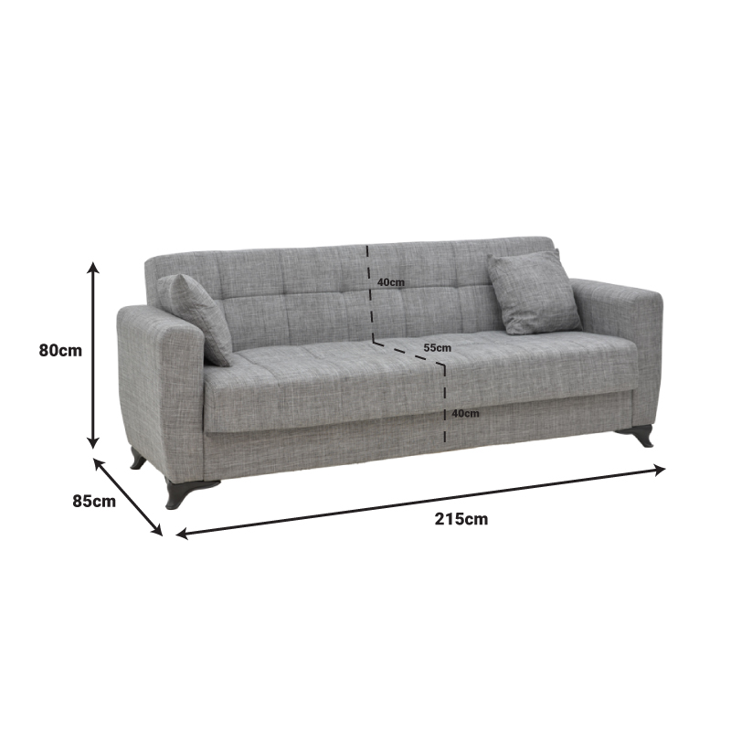 Modesto pakoworld three-seater sofa-bed with storage space black fabric 215x85x80cm