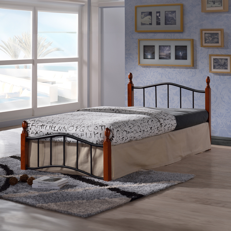 Single bed Faryn pakoworld walnut color wood-black metal 90x190cm