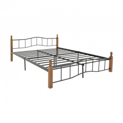 Double bed Faryn pakoworld ξύλο σε καρυδί απόχρωση-black metal 140x190cm