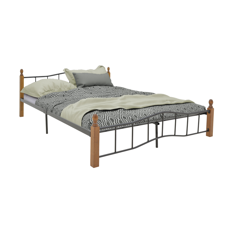 Double bed Faryn pakoworld ξύλο σε καρυδί απόχρωση-black metal 140x190cm