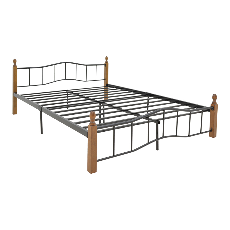 Queen size bed Faryn pakoworld walnut color wood-black metal 150x190cm