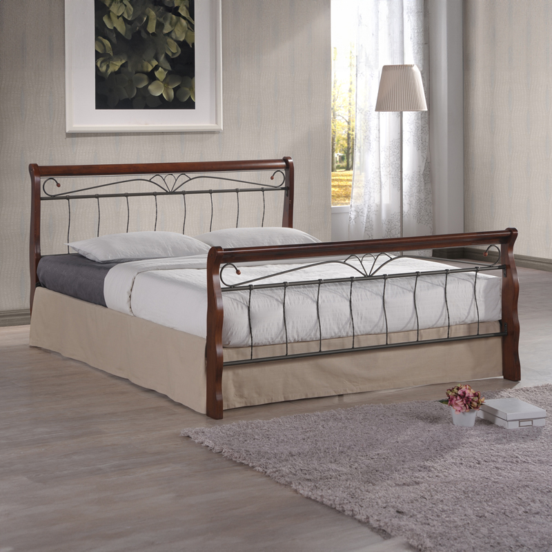 Double bed Verpen pakoworld ξύλο σε καρυδί απόχρωση-black metal 150x190cm