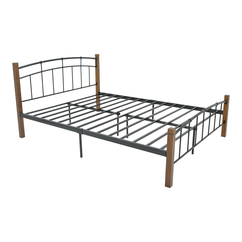 Queen size bed Mandy pakoworld walnut color wood-black metal 150x200cm