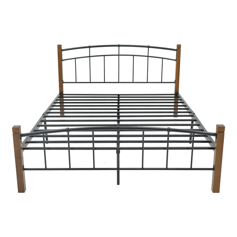 Queen size bed Mandy pakoworld walnut color wood-black metal 150x200cm