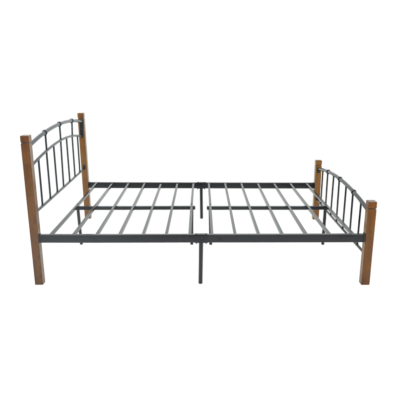 Queen size bed Mandy pakoworld walnut color wood-black metal 150x200cm