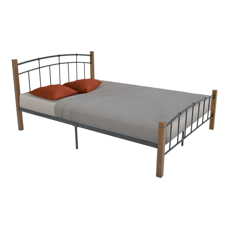 Queen size bed Mandy pakoworld walnut color wood-black metal 150x200cm