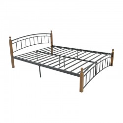 Queen size bed Clarive pakoworld walnut color wood-black metal 150x200cm