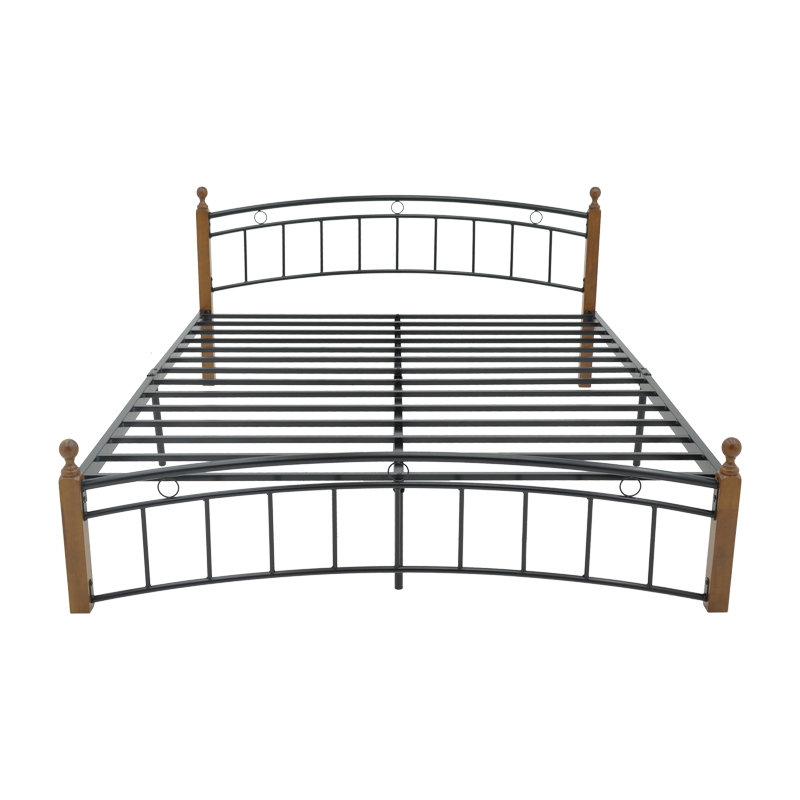 Queen size bed Clarive pakoworld walnut color wood-black metal 150x200cm