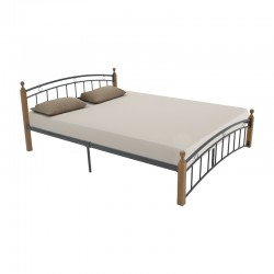 Queen size bed Clarive pakoworld walnut color wood-black metal 150x200cm