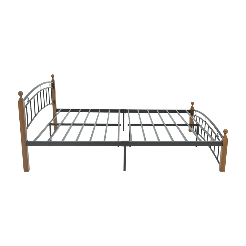 Queen size bed Clarive pakoworld walnut color wood-black metal 150x200cm