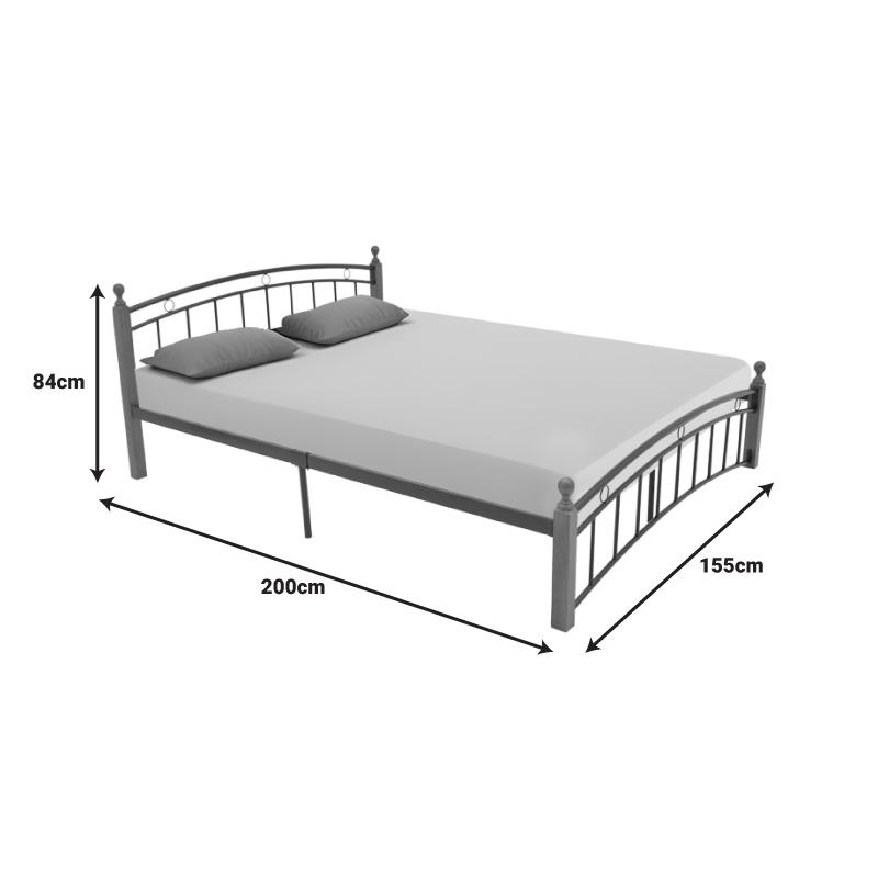 Queen size bed Clarive pakoworld walnut color wood-black metal 150x200cm