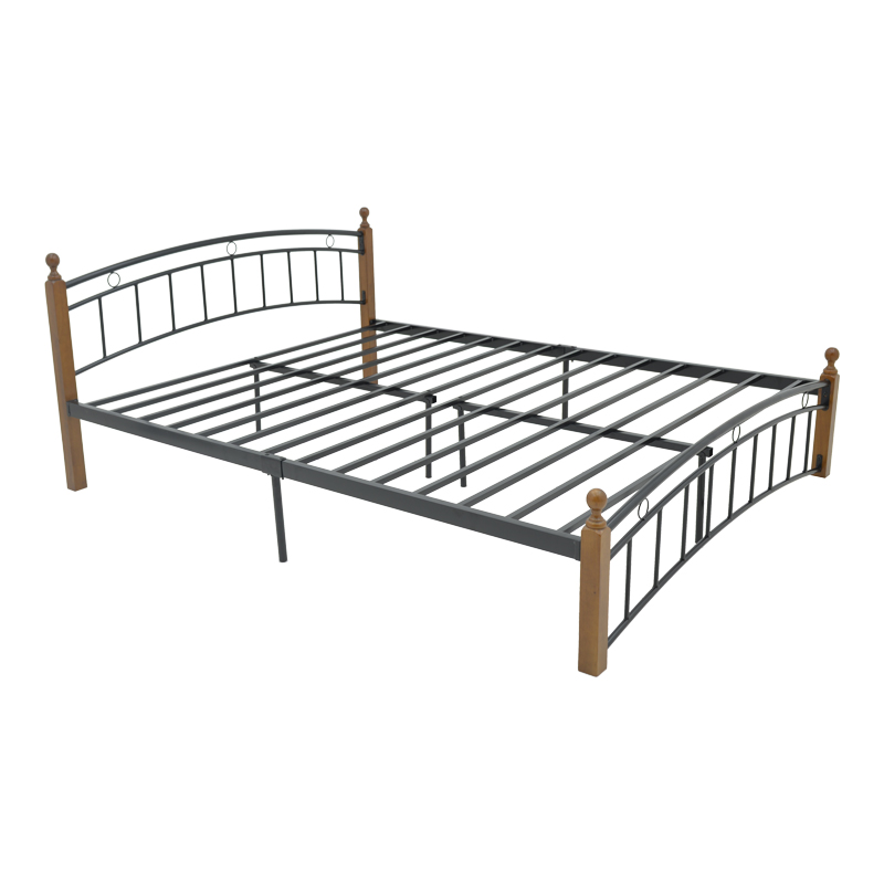 Queen size bed Clarive pakoworld walnut color wood-black metal 160x200cm