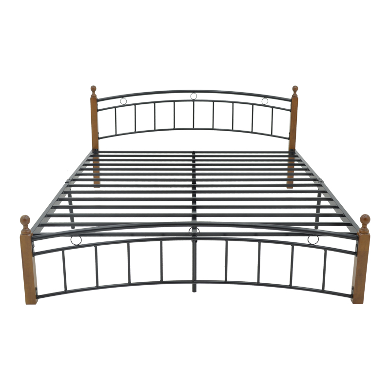 Queen size bed Clarive pakoworld walnut color wood-black metal 160x200cm