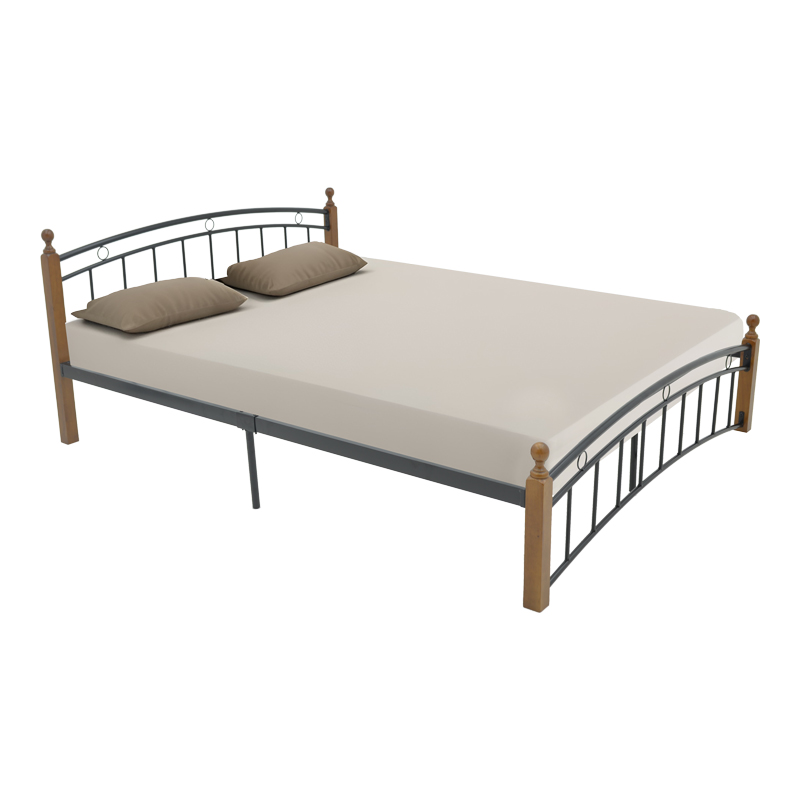 Queen size bed Clarive pakoworld walnut color wood-black metal 160x200cm