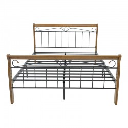 Double bed Verpen pakoworld ξύλο σε καρυδί απόχρωση-black metal 150x200cm