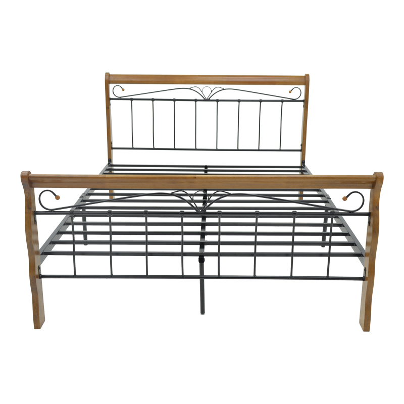 Double bed Verpen pakoworld ξύλο σε καρυδί απόχρωση-black metal 150x200cm