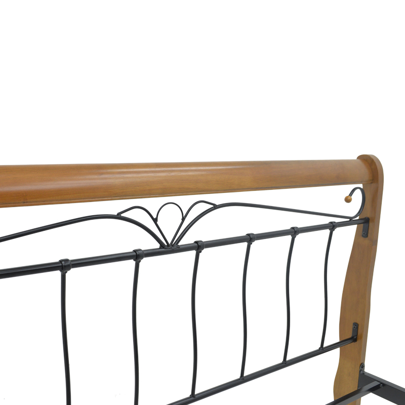 Double bed Verpen pakoworld ξύλο σε καρυδί απόχρωση-black metal 150x200cm