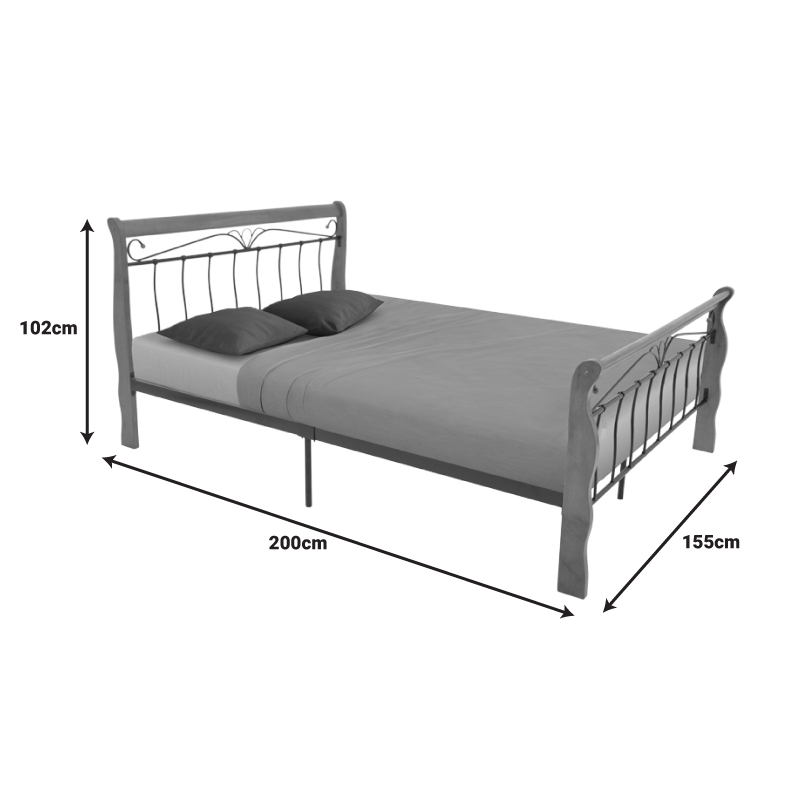 Double bed Verpen pakoworld ξύλο σε καρυδί απόχρωση-black metal 150x200cm