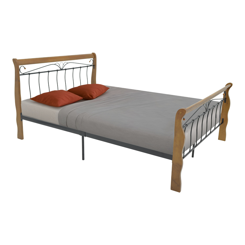 Double bed Verpen pakoworld ξύλο σε καρυδί απόχρωση-black metal 150x200cm