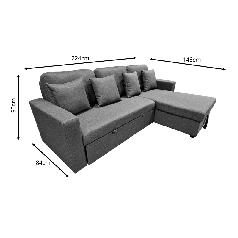 Γωνιακός καναπές-κρεβάτι με αποθηκευτικό χώρο και αναστρέψιμος Sorno pakoworld γκρι ύφασμα 224x146x90εκ